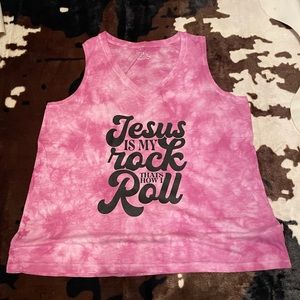 Pink Tie Dye “Jesus Is My Rock That’s How I Roll” Tank Top!